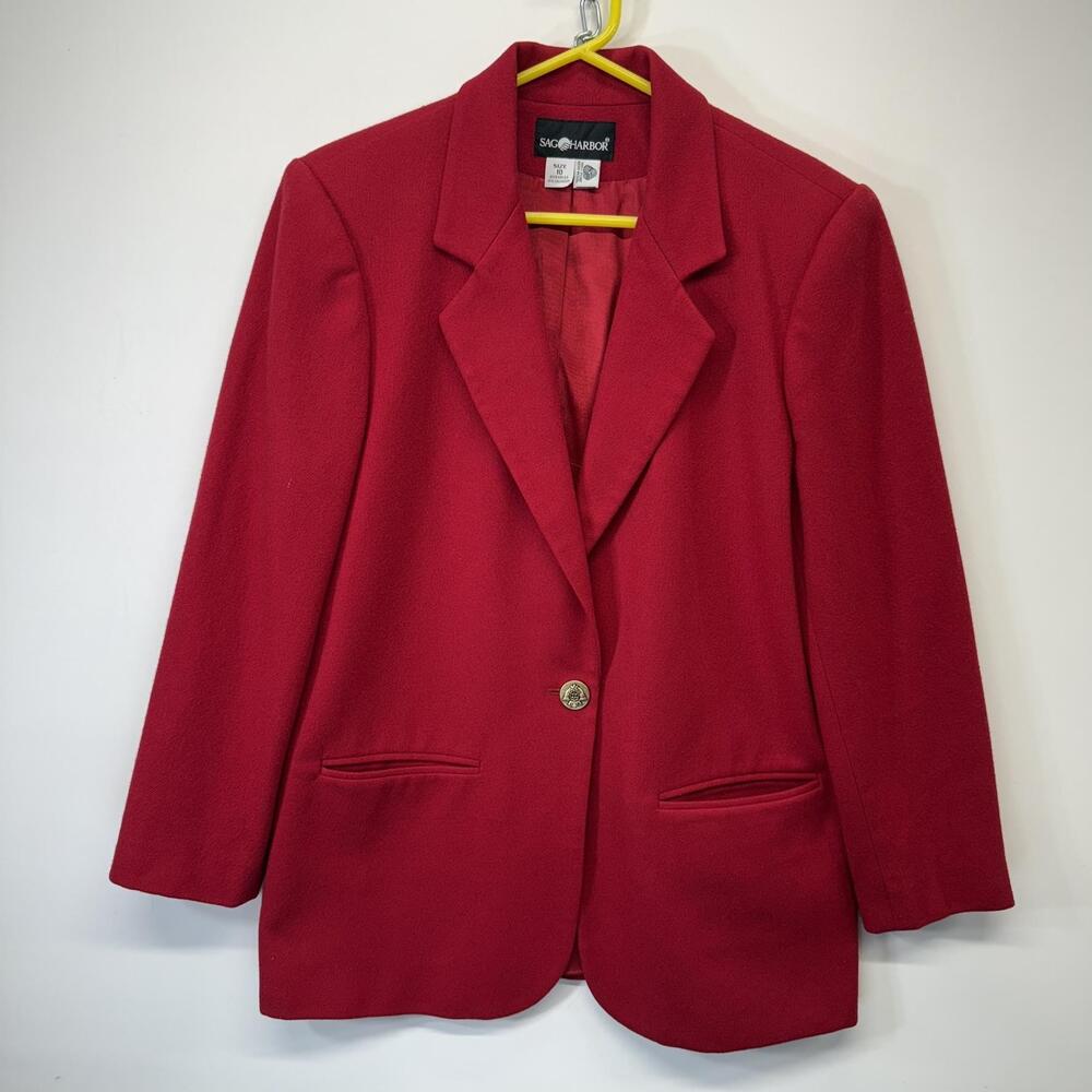 Sag Harbor Blazer Womens Size 10 Red 100% Pure Wool Lined One-Button Classic Fit